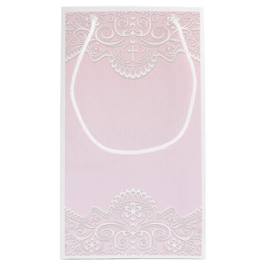 Petit Sac Cadeau Rose, dentelle blanche, religieuse (Dos)