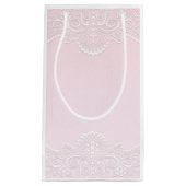 Petit Sac Cadeau Rose, dentelle blanche, religieuse (Devant)