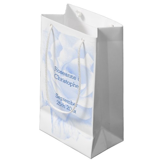Petit Sac Cadeau Rose Design Mariage couleur bleu (Devant Angle)
