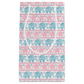 Petit Sac Cadeau Rose et motif ethnique turquoise d'éléphant (Devant)