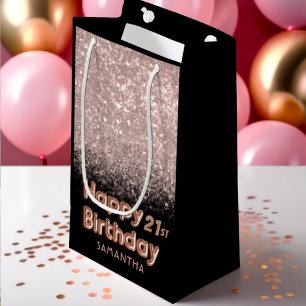Petit Sac Cadeau Rose Gold & Black Parties scintillant Joyeux Anniv