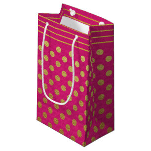 PETIT SAC CADEAU ROSE & OR POIS & STRIPES