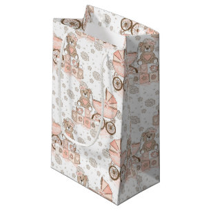 PETIT SAC CADEAU ROSE PASTEL & BLOCS BROWN BÉBÉ OURS PRAMS