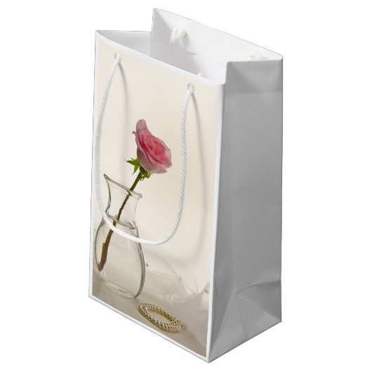 Petit Sac Cadeau Rose rose et perles blanches Mariage Merci (Dos Angle)