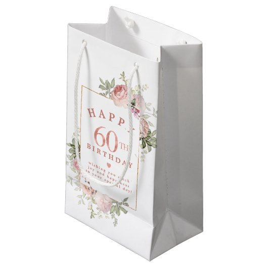Petit Sac Cadeau Rose rose pâle or 60e anniversaire (Devant Angle)