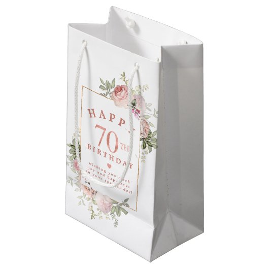 Petit Sac Cadeau Rose rose pâle or 70e anniversaire (Devant Angle)