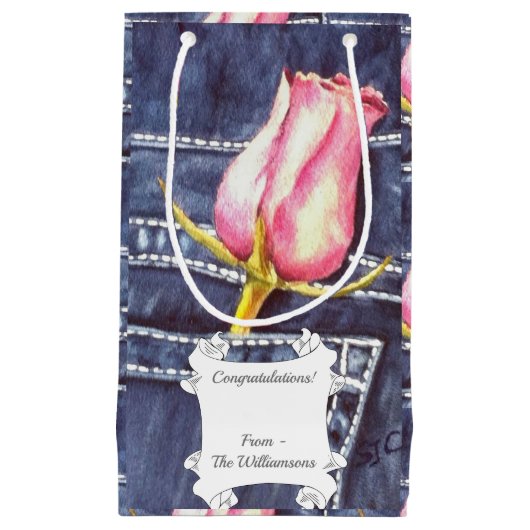 Petit Sac Cadeau Rose rose simple (Devant)