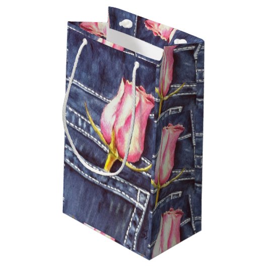 Petit Sac Cadeau Rose rose simple (Dos Angle)