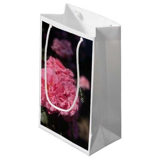 Petit Sac Cadeau Roses roses (Devant Angle)
