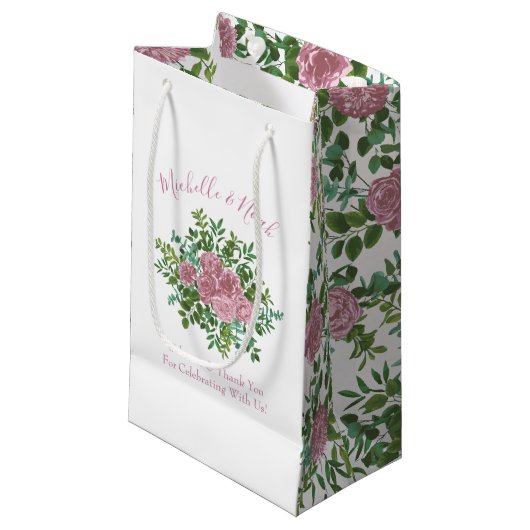 Petit Sac Cadeau Roses roses Jardin Printemps Mariage (Devant Angle)