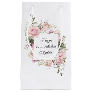Petit Sac Cadeau Roses roses roses florales 80e anniversaire avec n