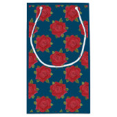 Petit Sac Cadeau Roses rouges romantiques sur Bleu Custom Medium Sa (Dos)