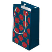 Petit Sac Cadeau Roses rouges romantiques sur Bleu Custom Medium Sa (Dos Angle)