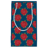 Petit Sac Cadeau Roses rouges romantiques sur Bleu Custom Medium Sa (Devant)