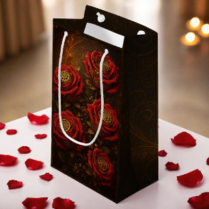 Petit Sac Cadeau Roses Steampunk Luxe Romantiques Rouages Dorés