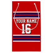 Petit Sac Cadeau Rouge avec Marine White Stripes Team Jersey (Dos)