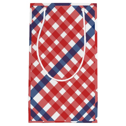 Petit Sac Cadeau Rouge, blanc et bleu En vichy plaid (Devant)