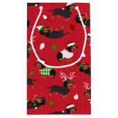Petit Sac Cadeau Rouge de Noël Dachshund (Dos)