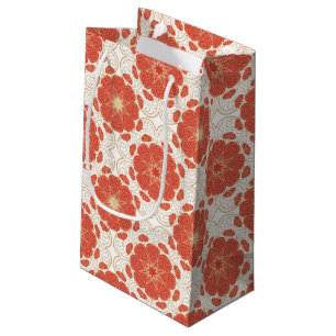 Petit Sac Cadeau Rouge et motif floral de dentelle d'or
