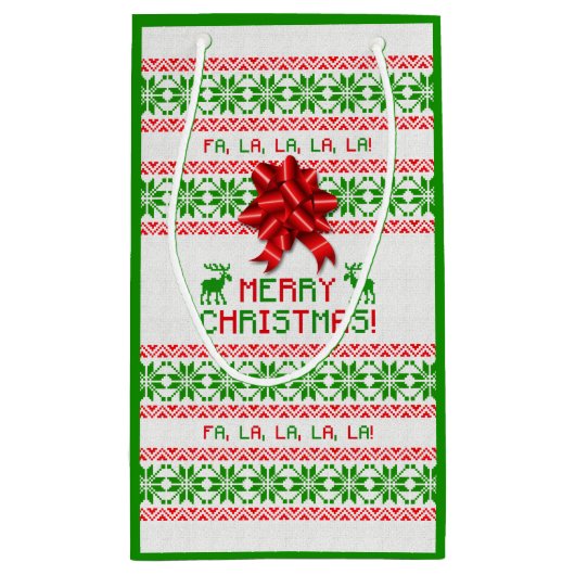 Petit Sac Cadeau Rouge Vert Snowflake Bow laide pull de Noël (Dos)