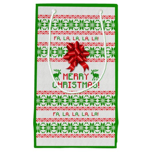 Petit Sac Cadeau Rouge Vert Snowflake Bow laide pull de Noël (Devant)