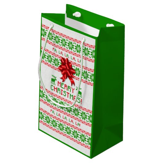 Petit Sac Cadeau Rouge Vert Snowflake Bow laide pull de Noël (Dos Angle)