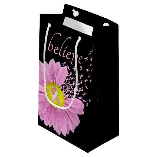 Petit Sac Cadeau Rubans roses et marguerite croire (Devant Angle)