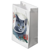 Petit Sac Cadeau Russe Blue Chat Noël Wreath Festive Kitten (Dos Angle)