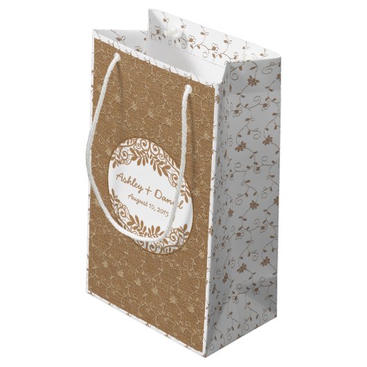 Petit Sac Cadeau Russe Faux Burlap Mariage de dentelle (Dos Angle)