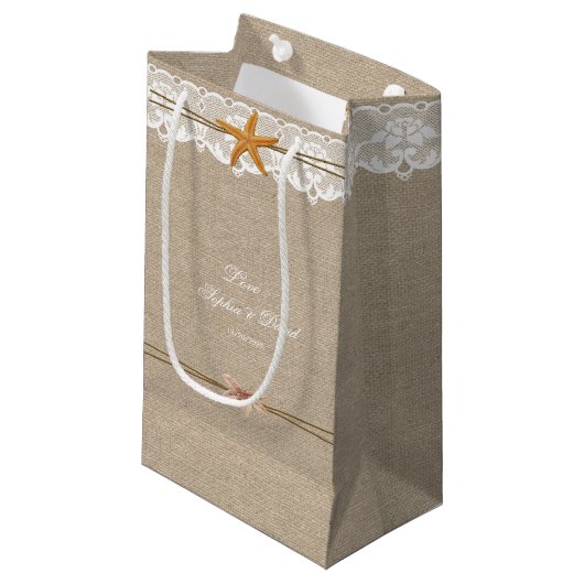Petit Sac Cadeau Rustic Beach Starfish Dentelle Mariage personnalis (Devant Angle)
