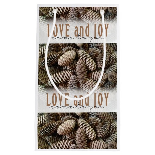 Petit Sac Cadeau Rustic Holiday Love and Joy Pine Cone (Devant)