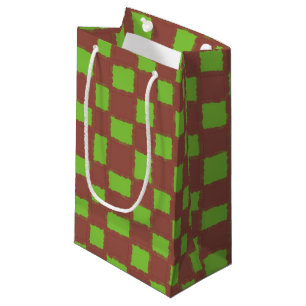 Petit Sac Cadeau Rustique Brown vert À damiers Motif de tableau de