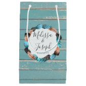 Petit Sac Cadeau Rustique Turquoise Mariage Boho en plume Wreath (Devant)