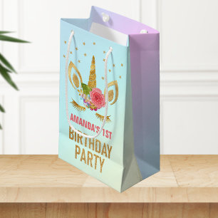 Petit Sac Cadeau Sachet pour fête d'anniversaire Licorne avec paill