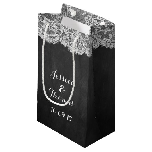 Petit Sac Cadeau Sacs-cadeaux Chalkboard & Lace Collection Mariage (Devant Angle)