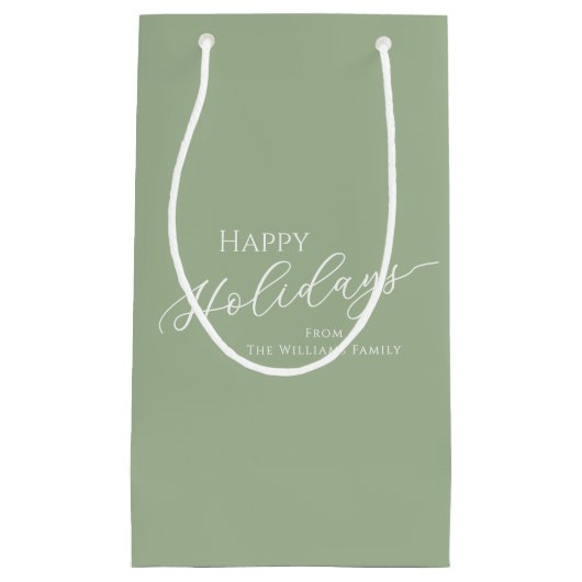 Petit Sac Cadeau Sage Green Modern Minimalist Happy Holidays (Devant)
