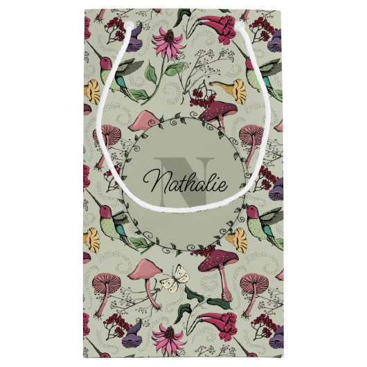 Petit Sac Cadeau Sage Green Spring Garden Colibri Floral (Dos)