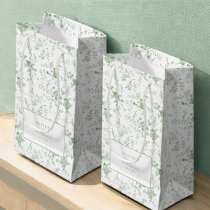 Petit Sac Cadeau Sage Green Toile Classic Vintage Floral Mariage