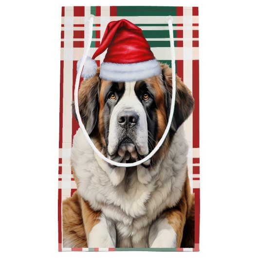 Petit Sac Cadeau Saint Bernard Santa Chien Fête Plaid Noël (Devant)