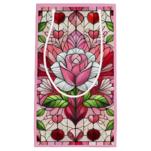 Petit Sac Cadeau Saint-Valentin florale en verre coloré