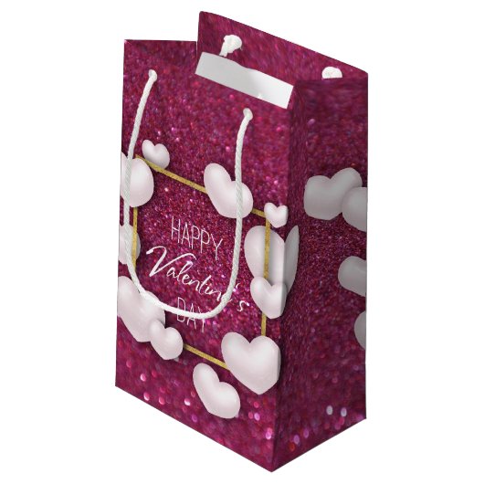 Petit Sac Cadeau Saint-Valentin Parties scintillant Coeur blanc Pet (Dos Angle)