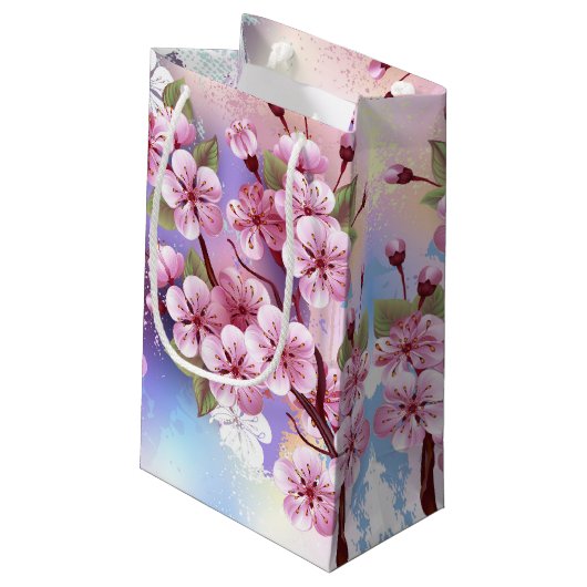 Petit Sac Cadeau Sakura rose sur la peinture Arrière - plan (Dos Angle)