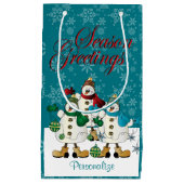 Petit Sac Cadeau Salutations de saison Snowmen Friends | Noël (Devant)