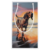 Petit Sac Cadeau Sandy Paws Bloodhound Dog on Beach Sunset (Devant)