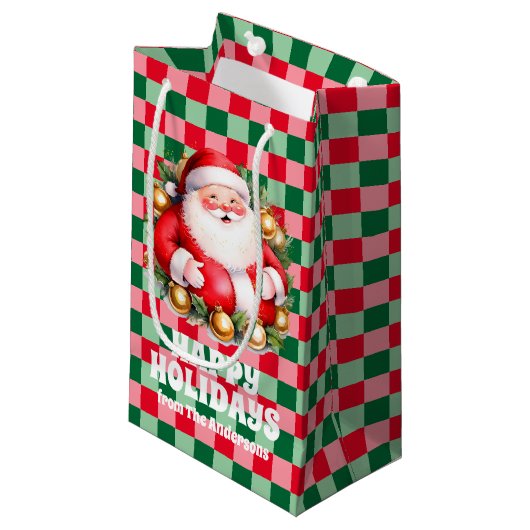 Petit Sac Cadeau Santa Claus Tartan Rétro Noël Plaid (Devant Angle)