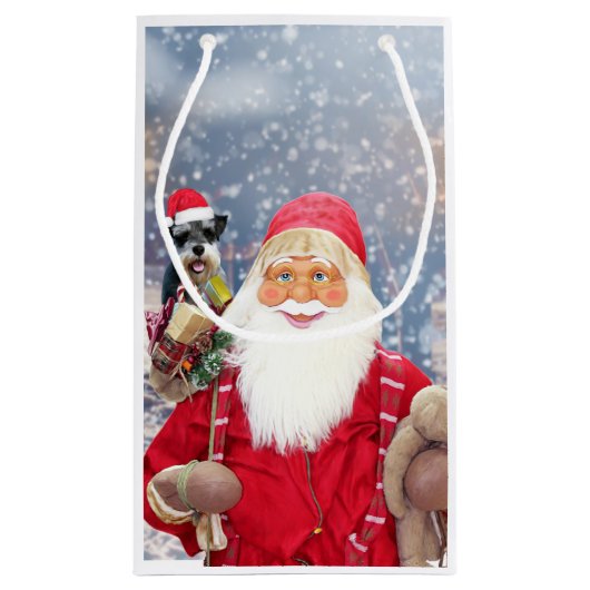 Petit Sac Cadeau Santa Claus w Christmas Miniature Schnauzer Chien (Dos)
