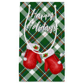 Petit Sac Cadeau Santas Mittens Sur Motif Rouge Vert Plaid (Devant)