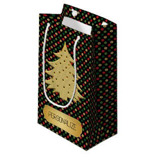Petit Sac Cadeau Sapin de Noël avec fond à pois 