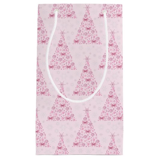 Petit Sac Cadeau Sapin de Noël rose (Devant)
