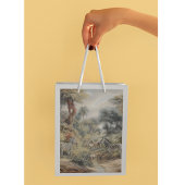 Petit Sac Cadeau Scène botanique de zèbres et lions dans une oasis